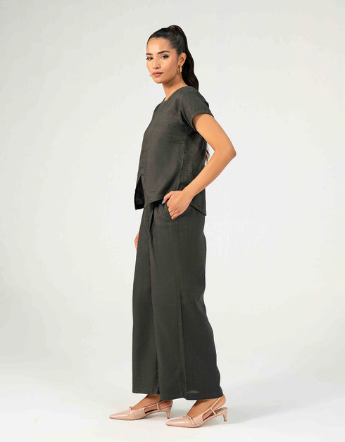 WAFFLE TEXTURED WIDE LEG TROUSER